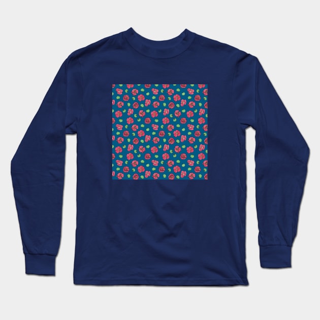 Poppies flowers and seeds pattern - Blue Long Sleeve T-Shirt by PrintablesPassions